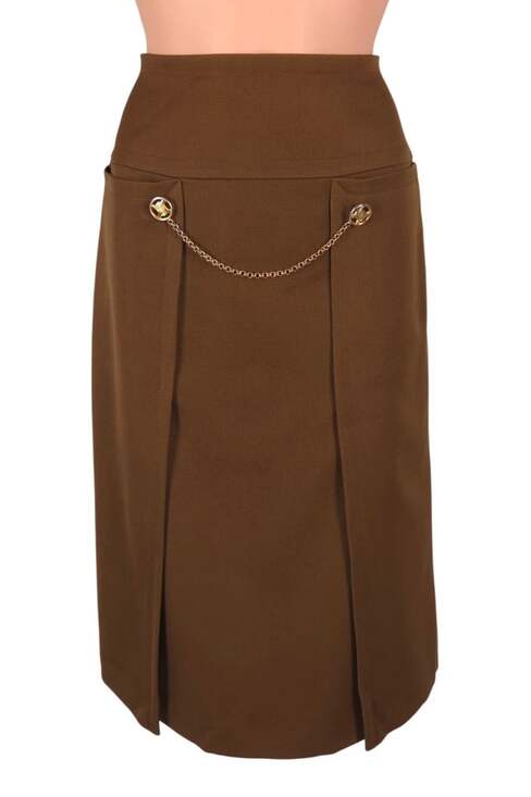 Browns Dresses & Skirts - Vintage Celine Triomphe Chain Heavyweight Wool Skirt US 6 8 FR 40 Brown $1200